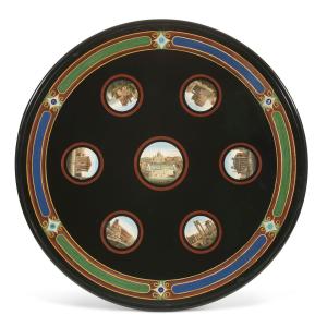 PLATEAU DE TABLE  EN  MICROMOSAÏQUES AVEC VUES DE ROME