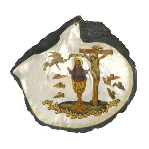 Valve de coquillage peinte, Russie (?) XVIIe – XVIIIe siècle