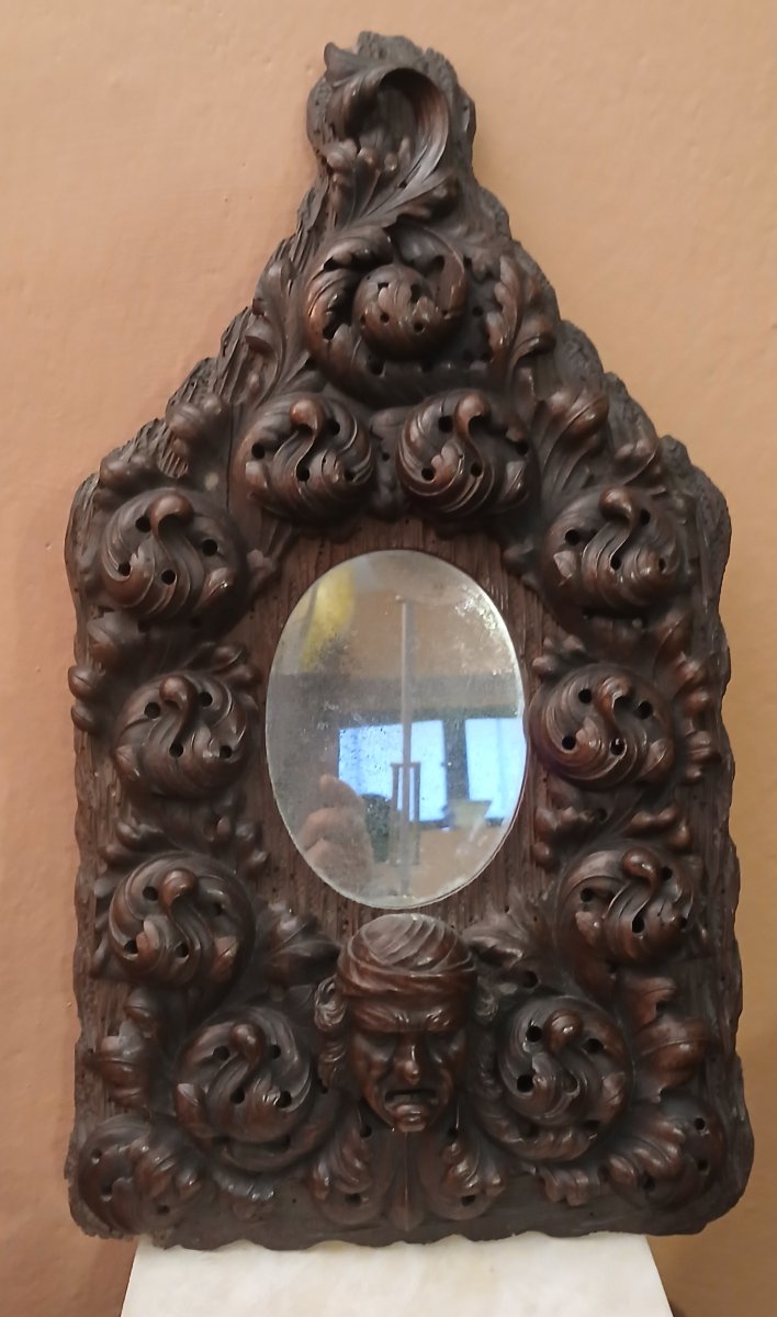 Wall-mounted Mirror Made Of Walnut Wood