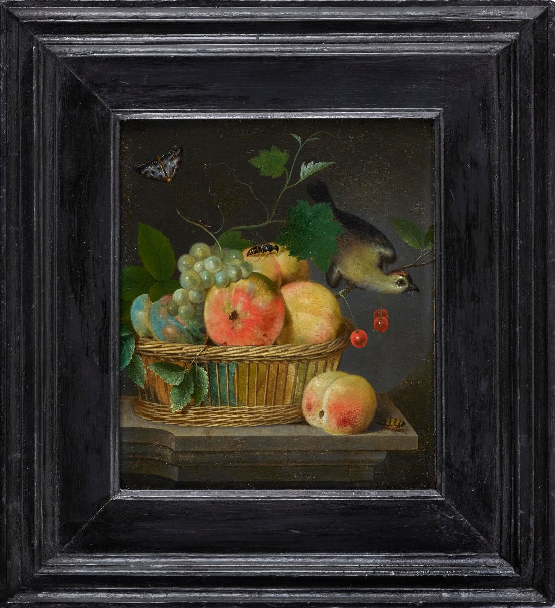 Still Life Of Fruit In A Basket With Bird — Attrib. To Gaspar Peeter Verbruggen (1664 - 1730)