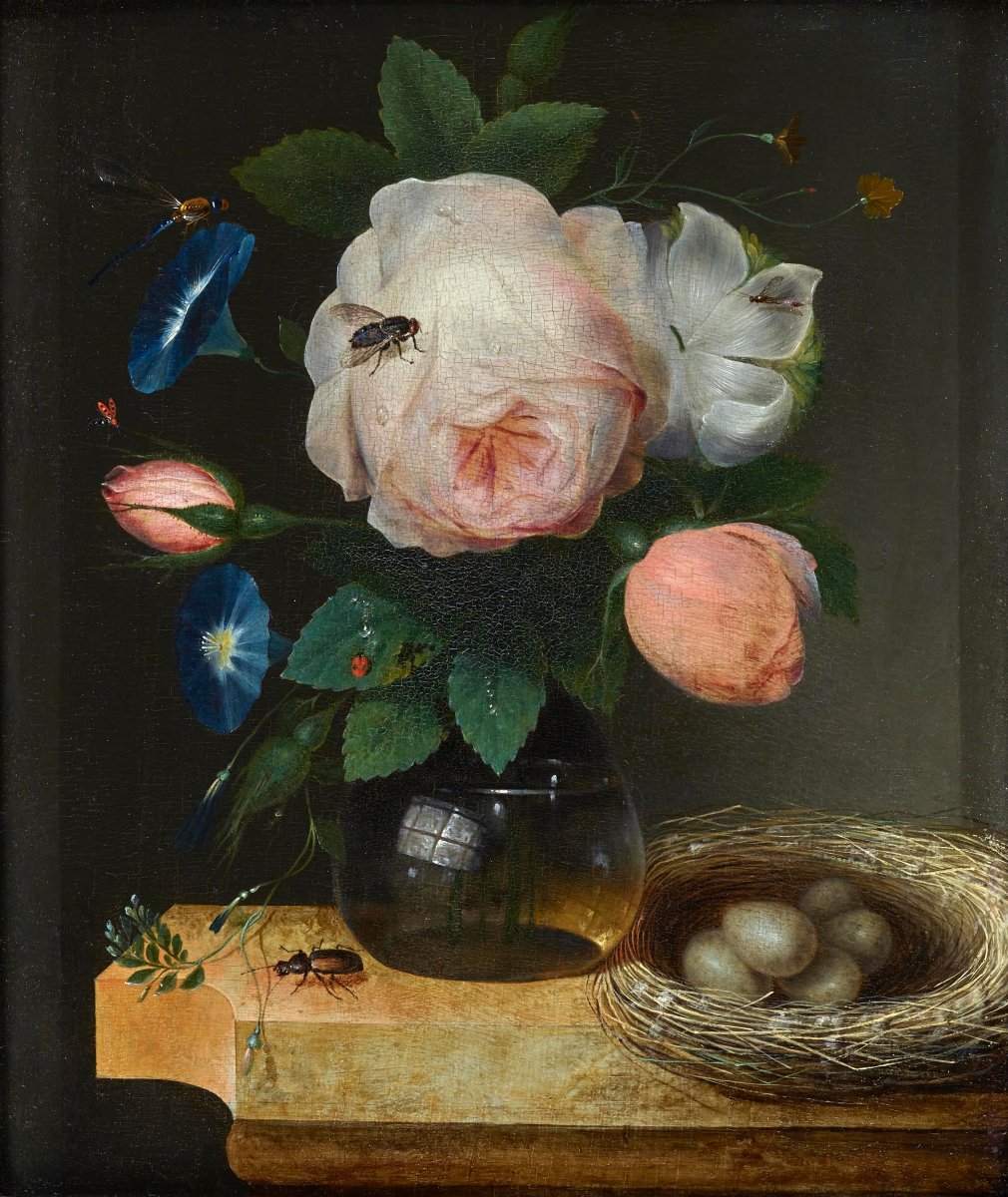 Nature morte aux roses dans un vase en verre – Gaspar Peeter Verbruggen (1664 -1730)