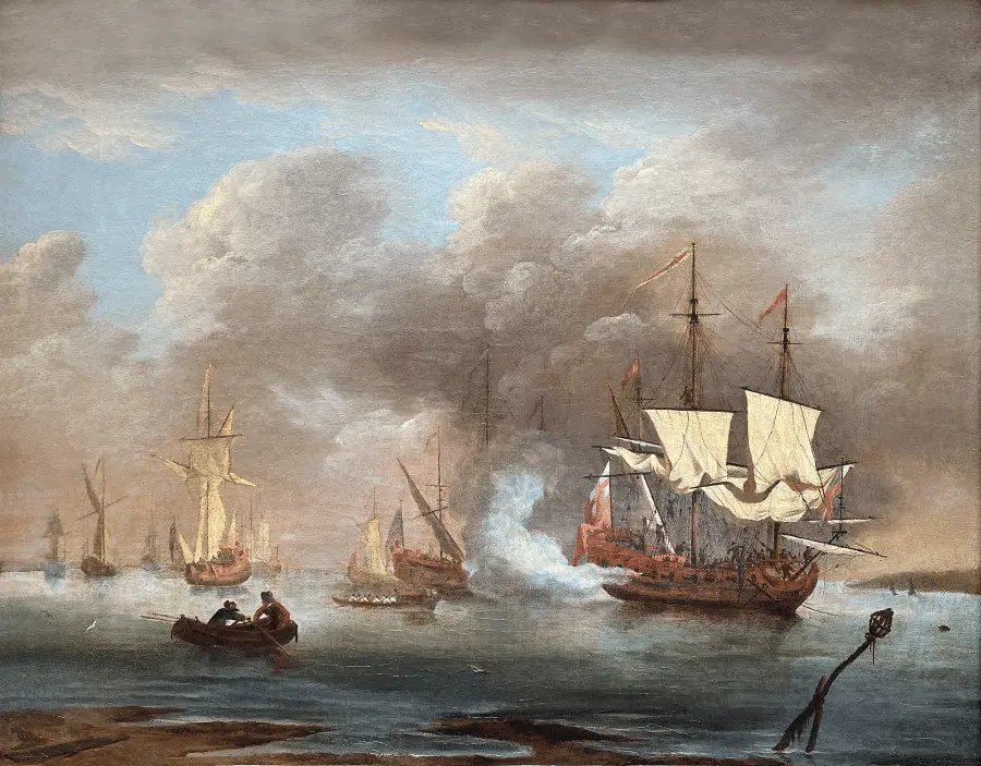Tir de la salve d'honneur – Attribué à Peter Monamy (1681-1749)-photo-2