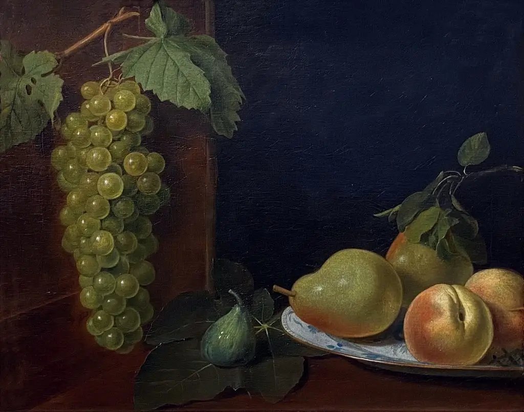 Nature morte aux fruits et à l'assiette de Delft – Attribué à Gillis van Hulsdonck-photo-2