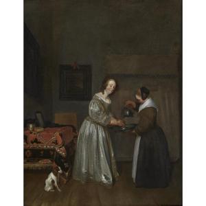 Intérieur avec une dame en gris se lavant la main – Gerard ter Borch (1617 - 1681)