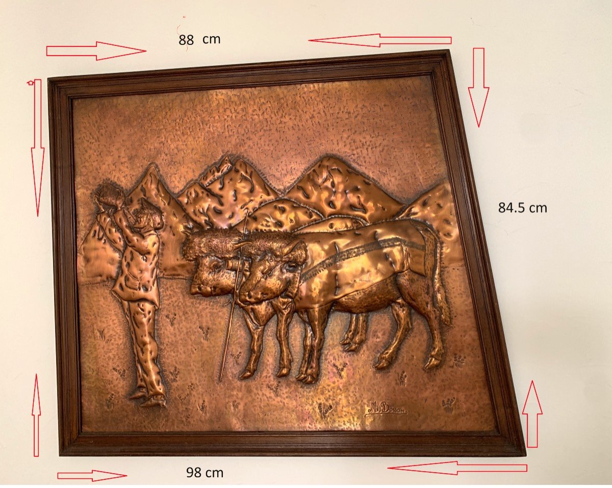 Grand Panneau Basque En Laiton Repoussé M. Boiscan-photo-3
