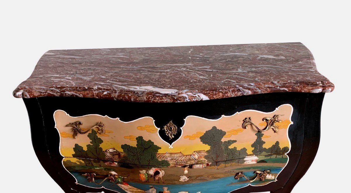 Commode  Galbée Peinte à Décor Polychrome Chine -photo-3