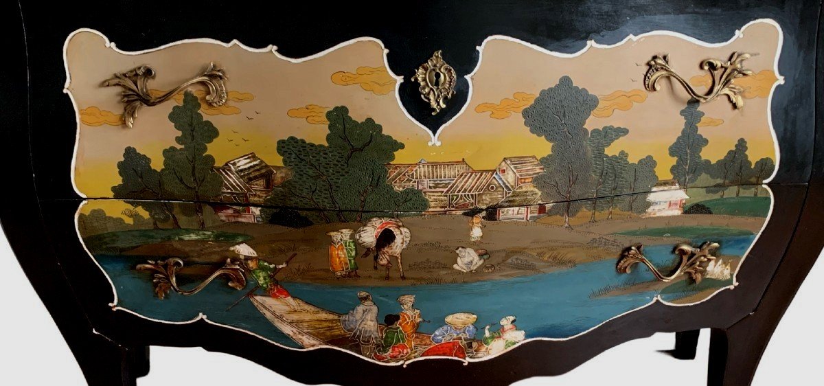 Commode  Galbée Peinte à Décor Polychrome Chine -photo-3