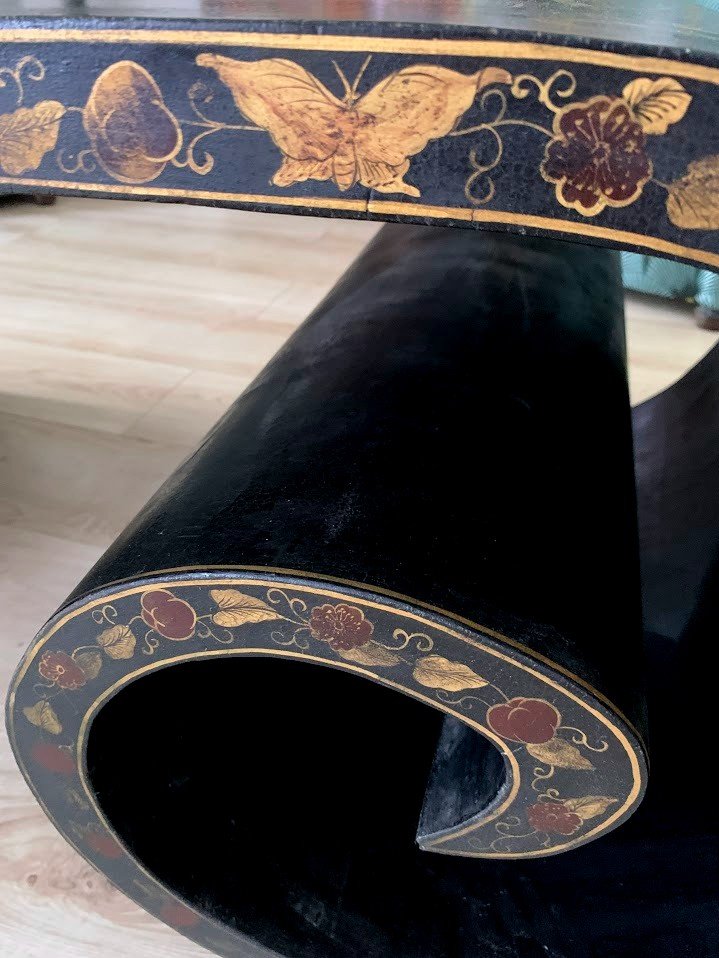 Scholar's Coffee Table With Rollers In Black Lacquer And Gold China -photo-4