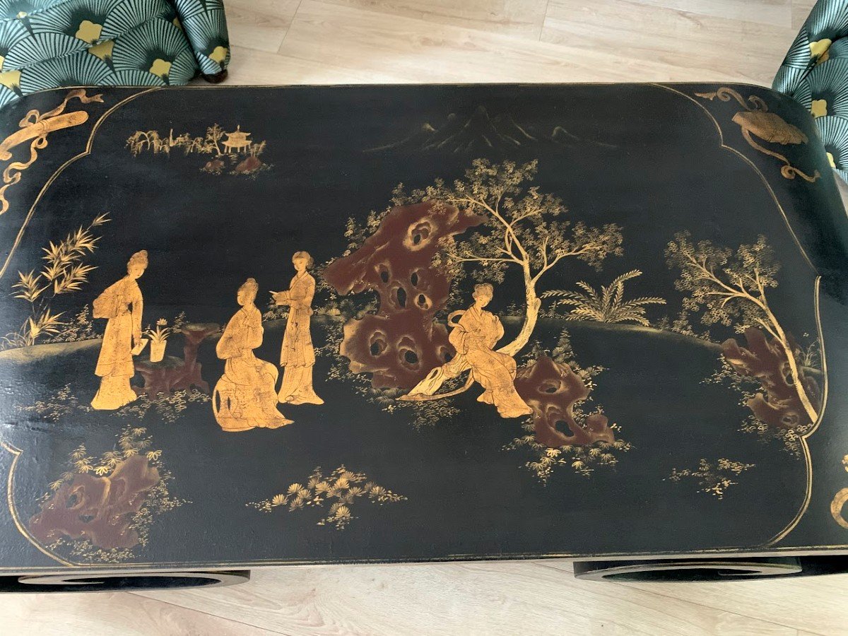 Scholar's Coffee Table With Rollers In Black Lacquer And Gold China -photo-1