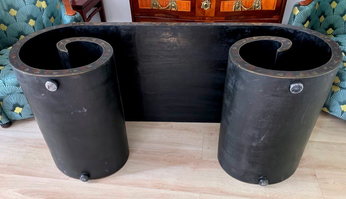 Scholar's Coffee Table With Rollers In Black Lacquer And Gold China -photo-2