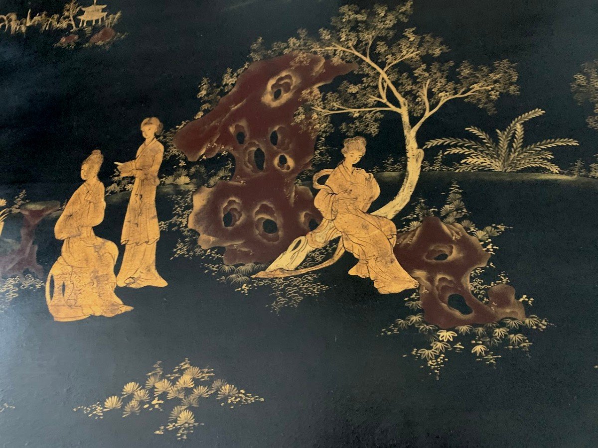 Scholar's Coffee Table With Rollers In Black Lacquer And Gold China -photo-4