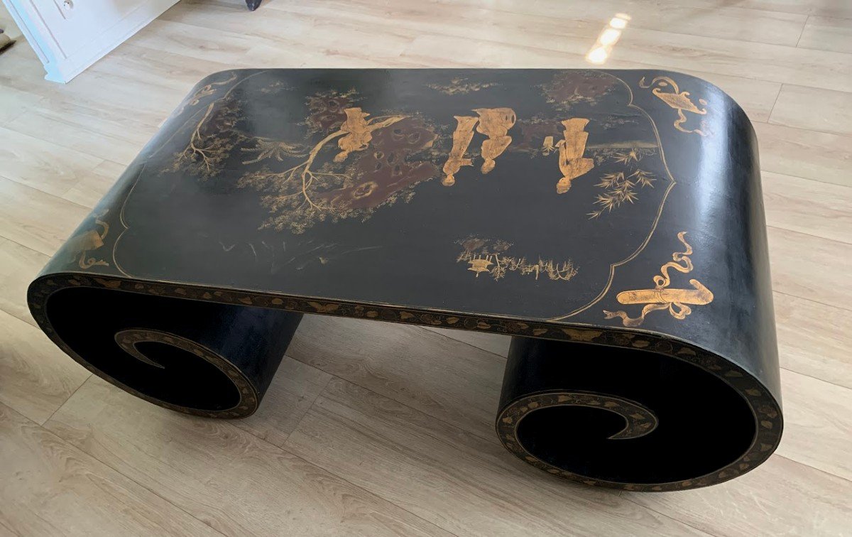 Scholar's Coffee Table With Rollers In Black Lacquer And Gold China -photo-5