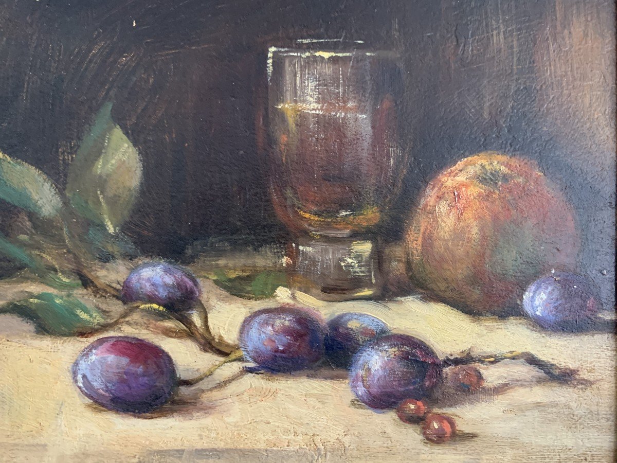 Tableau Huile Sur Bois " Prunes "-photo-2