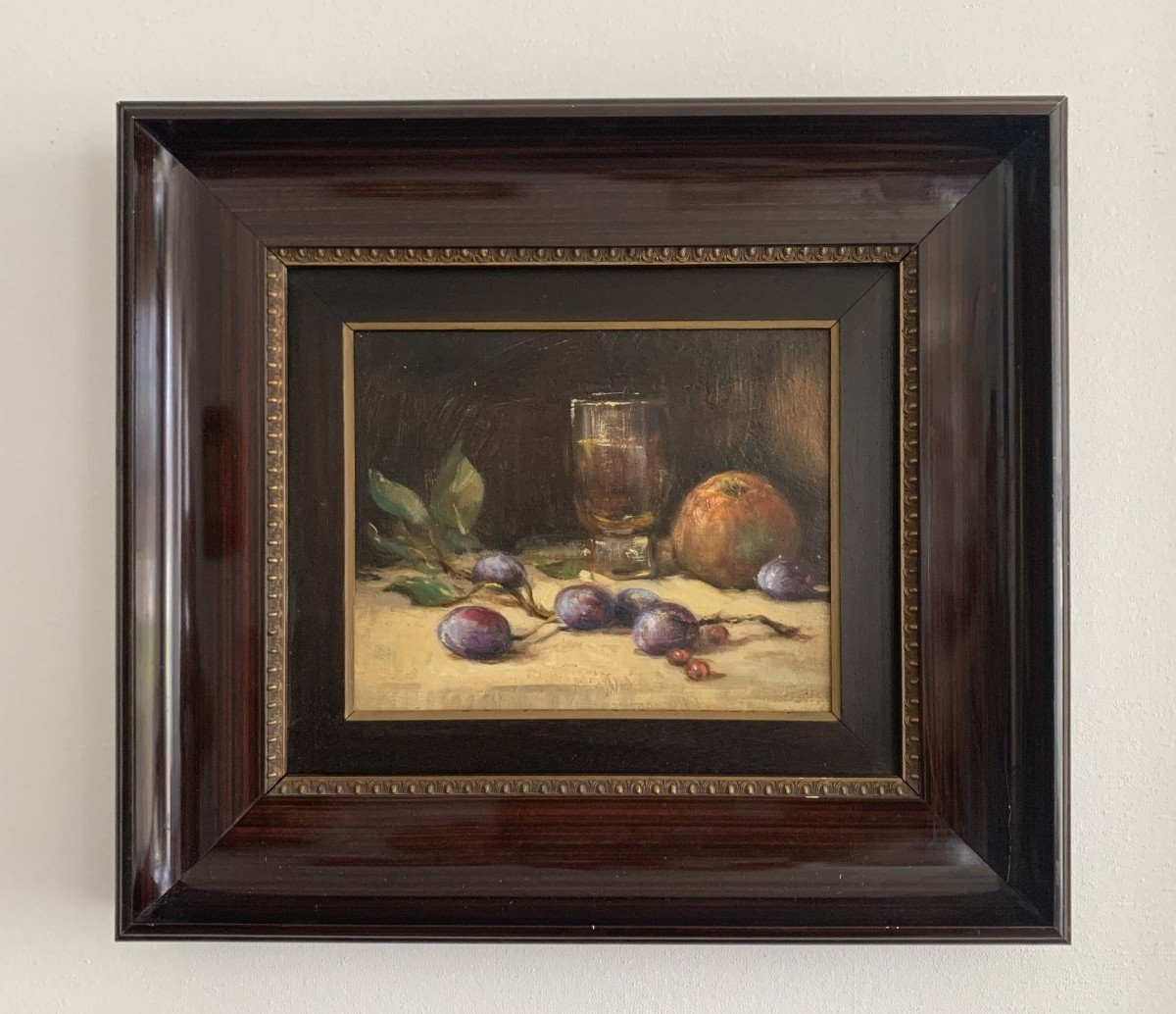 Tableau Huile Sur Bois " Prunes "