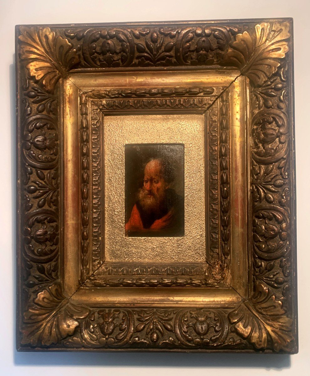 Oil On Wood Miniature Painting Of A Man-photo-2