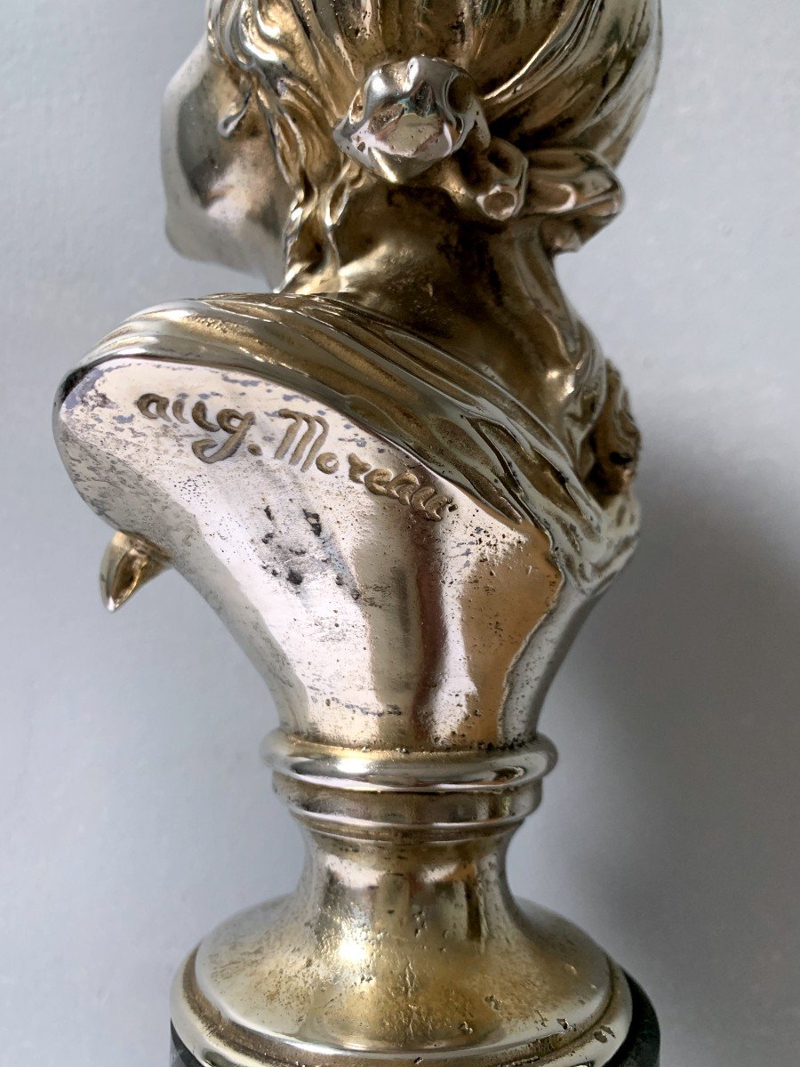 Buste Jeune Femme En Bronze Argenté Auguste Moreau-photo-3
