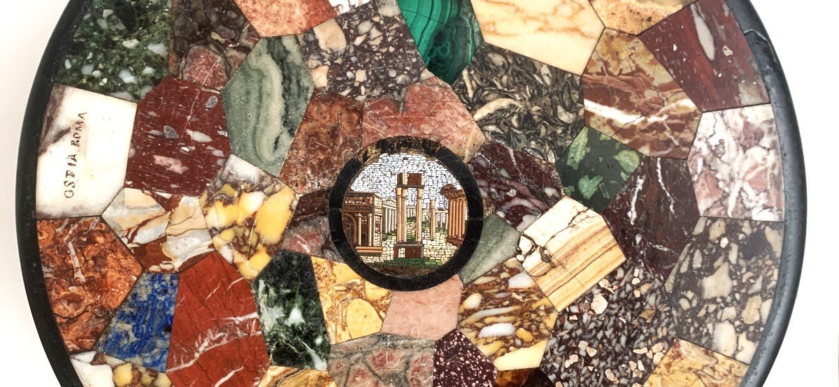 Exceptional Marble And Micro Mosaic Tray From The Grand Tour (ostia Roma)-photo-2