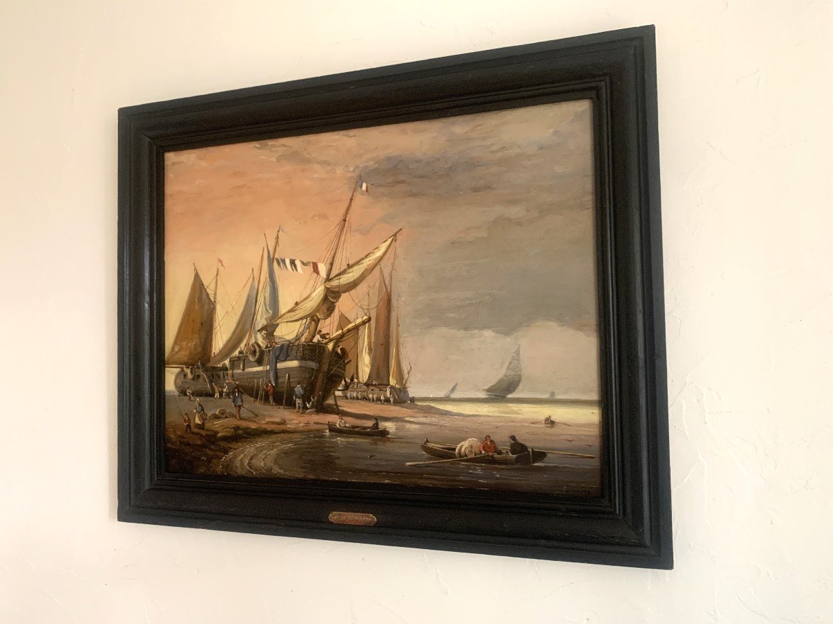  Charles Kuwasseg Oil On Panel Marine-photo-3