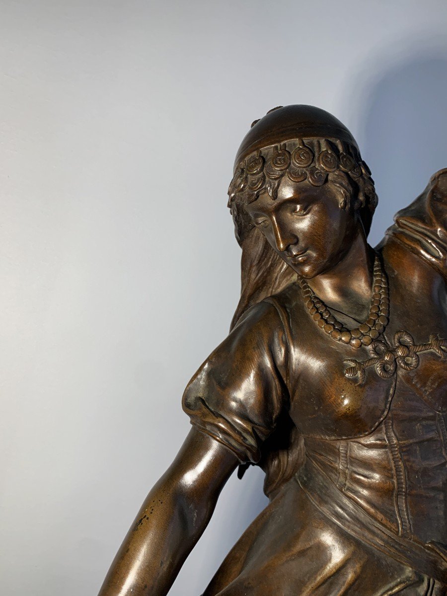 Sculpture Groupe En Bronze " Esmeralda Et Sa Chèvre " De Eugene Marioton ( grande Version)-photo-3