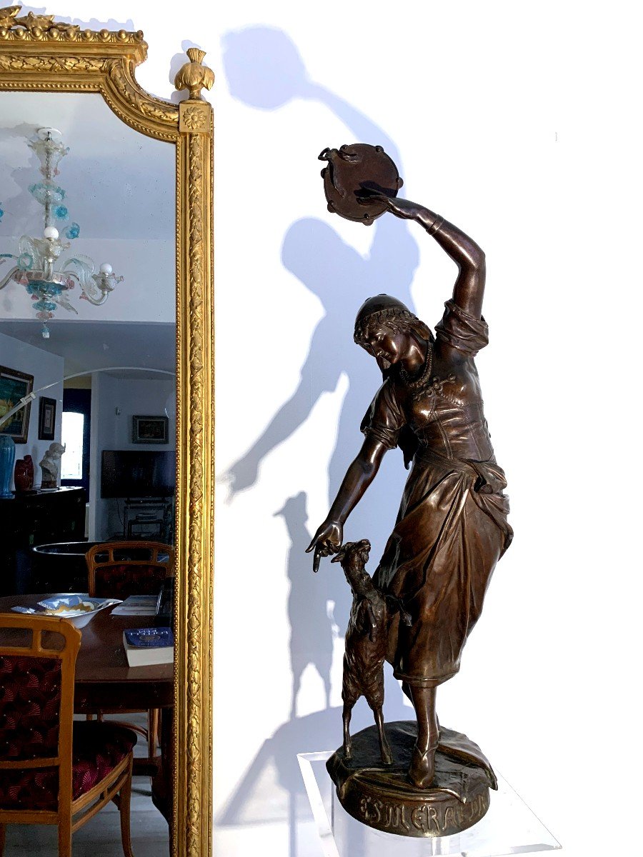 Sculpture Groupe En Bronze " Esmeralda Et Sa Chèvre " De Eugene Marioton ( grande Version)-photo-4