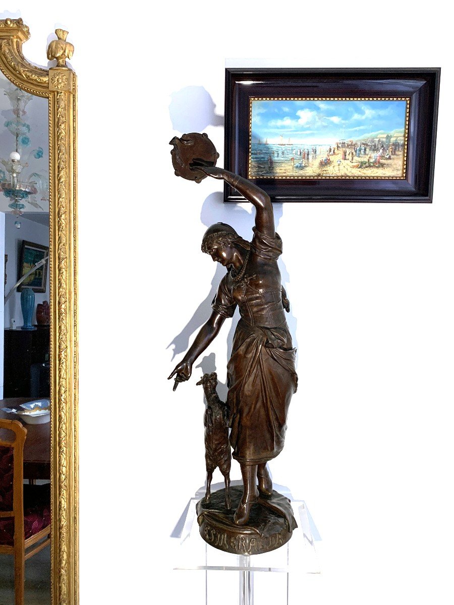 Sculpture Groupe En Bronze " Esmeralda Et Sa Chèvre " De Eugene Marioton ( grande Version)