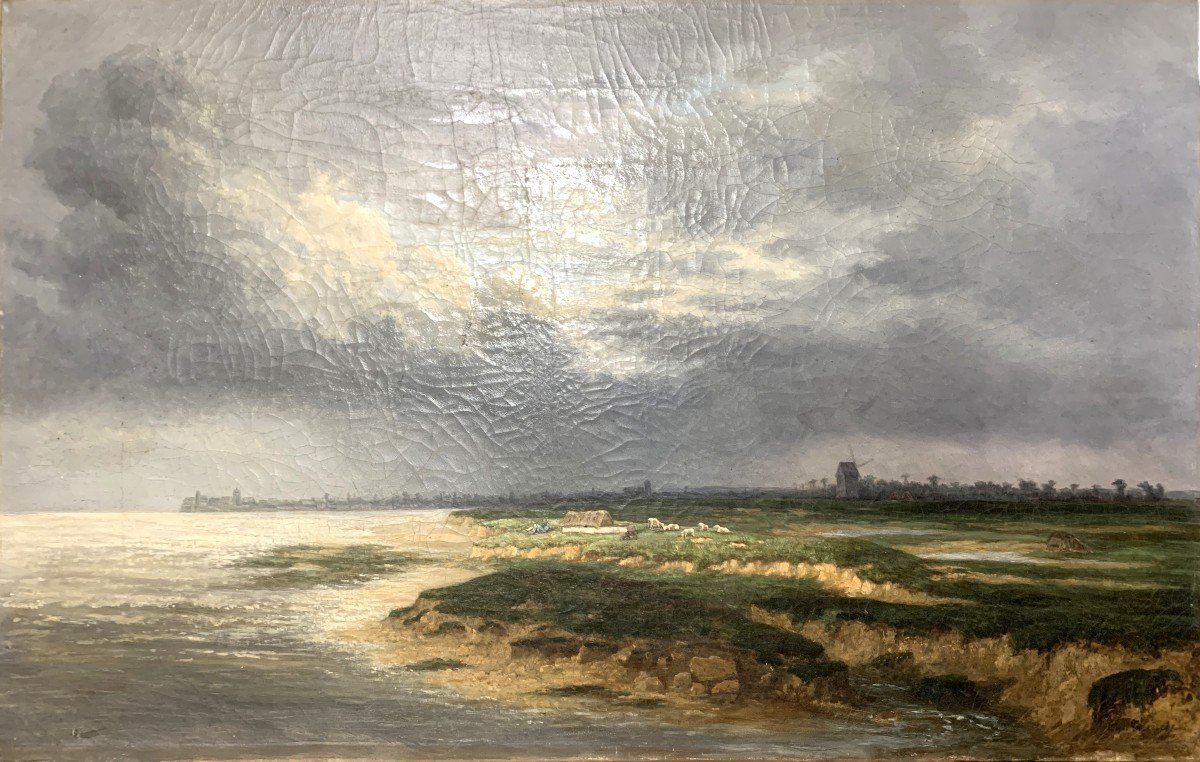 Eugène Stanislas Thierrée Huile Sur Toile " Paysage Côtier "-photo-4