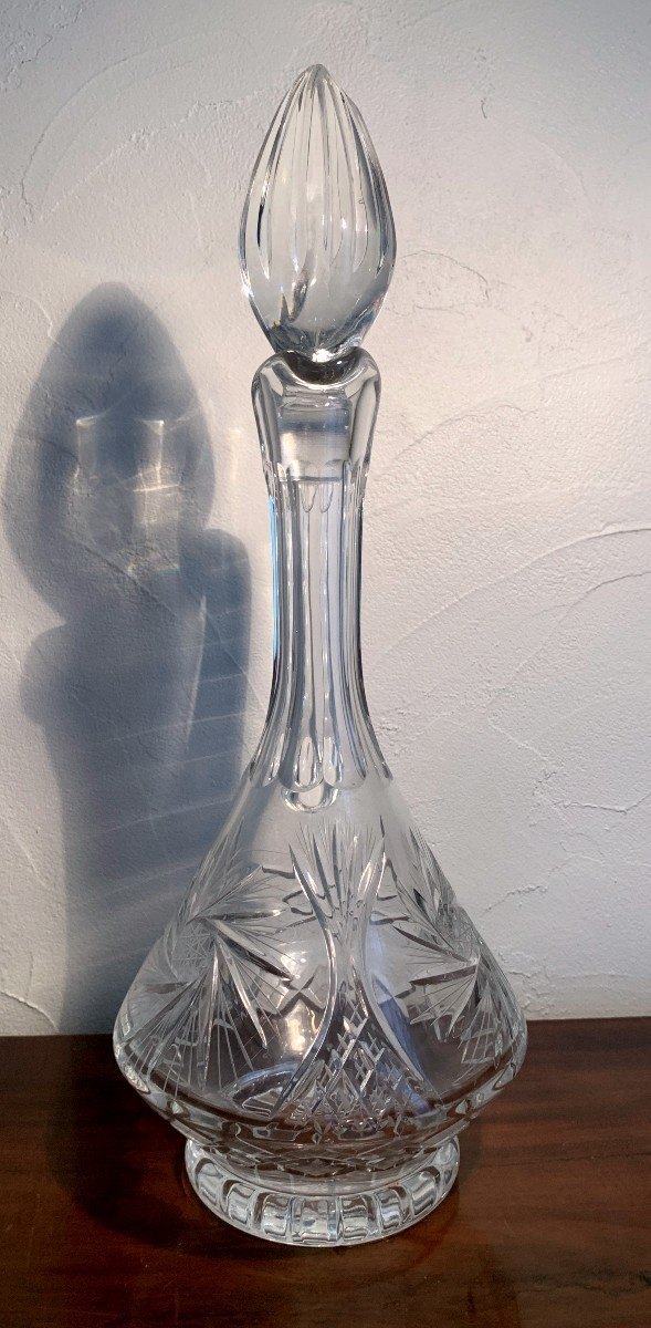 Carafe Sur Pied Douche En Cristal Soufflé  Et Taillé Main.-photo-3