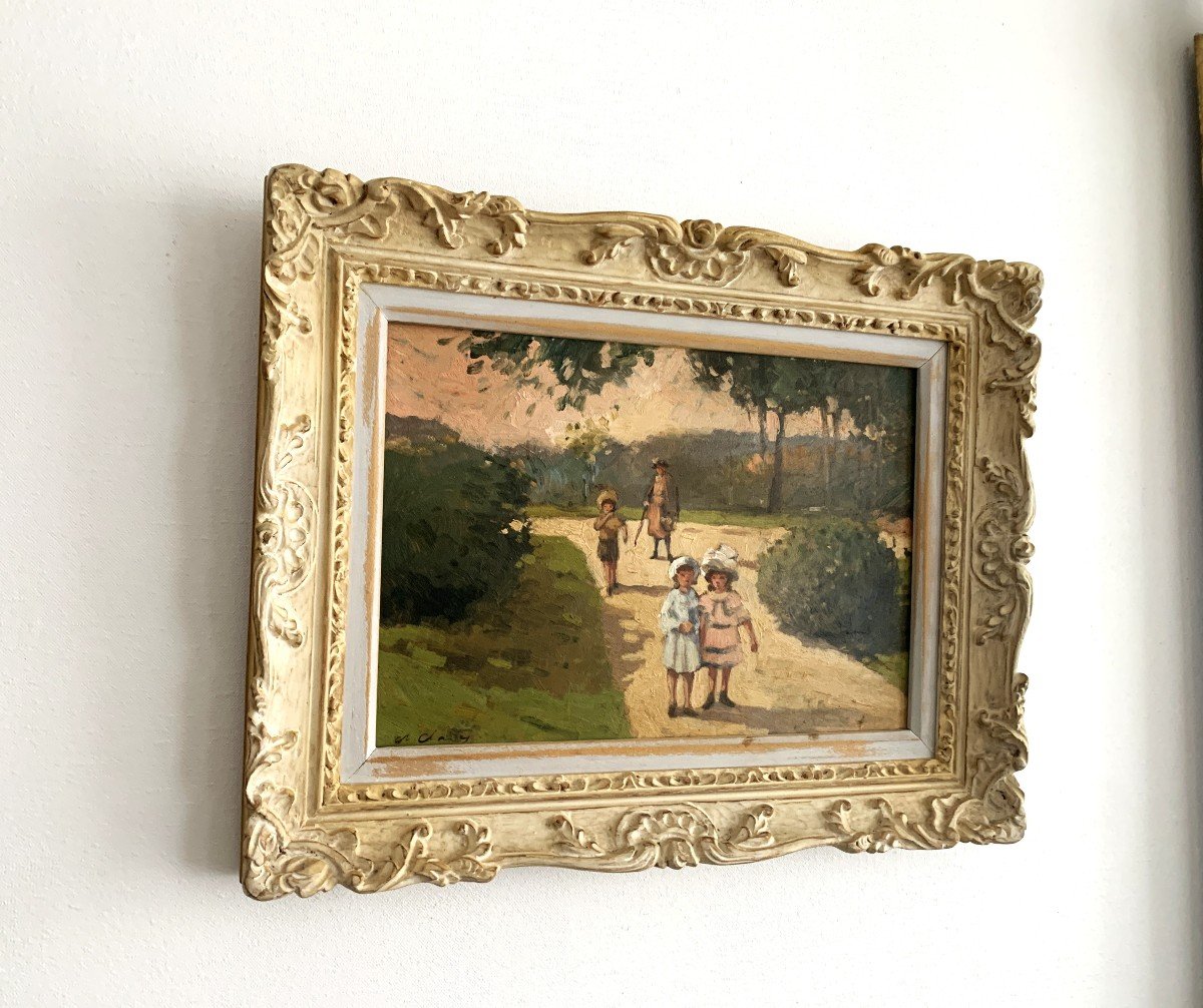 Peinture Marcel Jallot " Scène Animée " Huile Sur panneau-photo-2