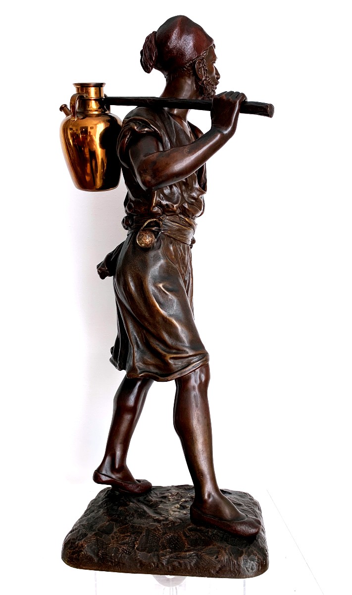 Sculpture Bronze Signée Debut " le Porteur d'Eau Arabe "-photo-2