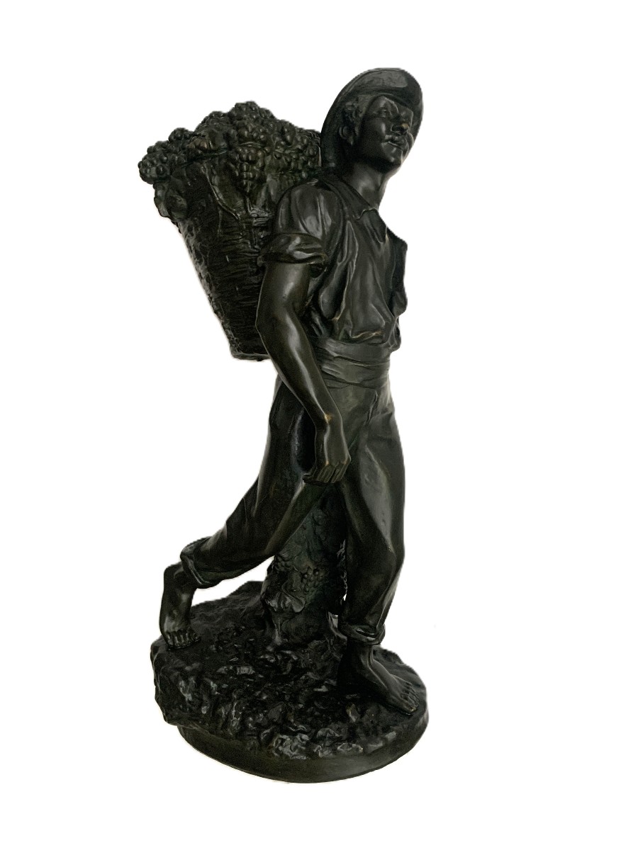 Bronze Sculpture "the Grape Harvester" By Emile Grégoire-photo-4