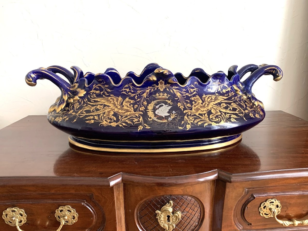  Gustave Asch, 19th Century, Blue And Gold Tours Earthenware Planter-photo-2