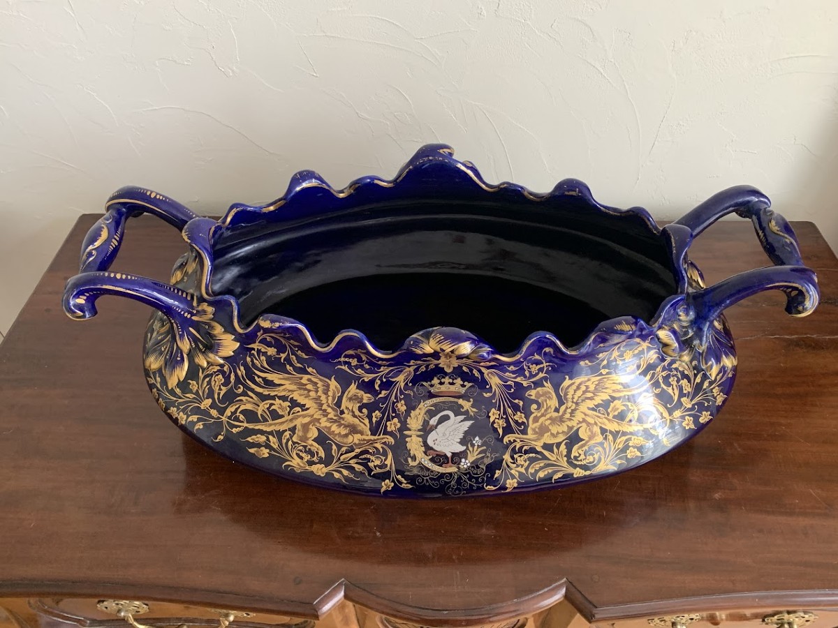  Gustave Asch, 19th Century, Blue And Gold Tours Earthenware Planter-photo-4