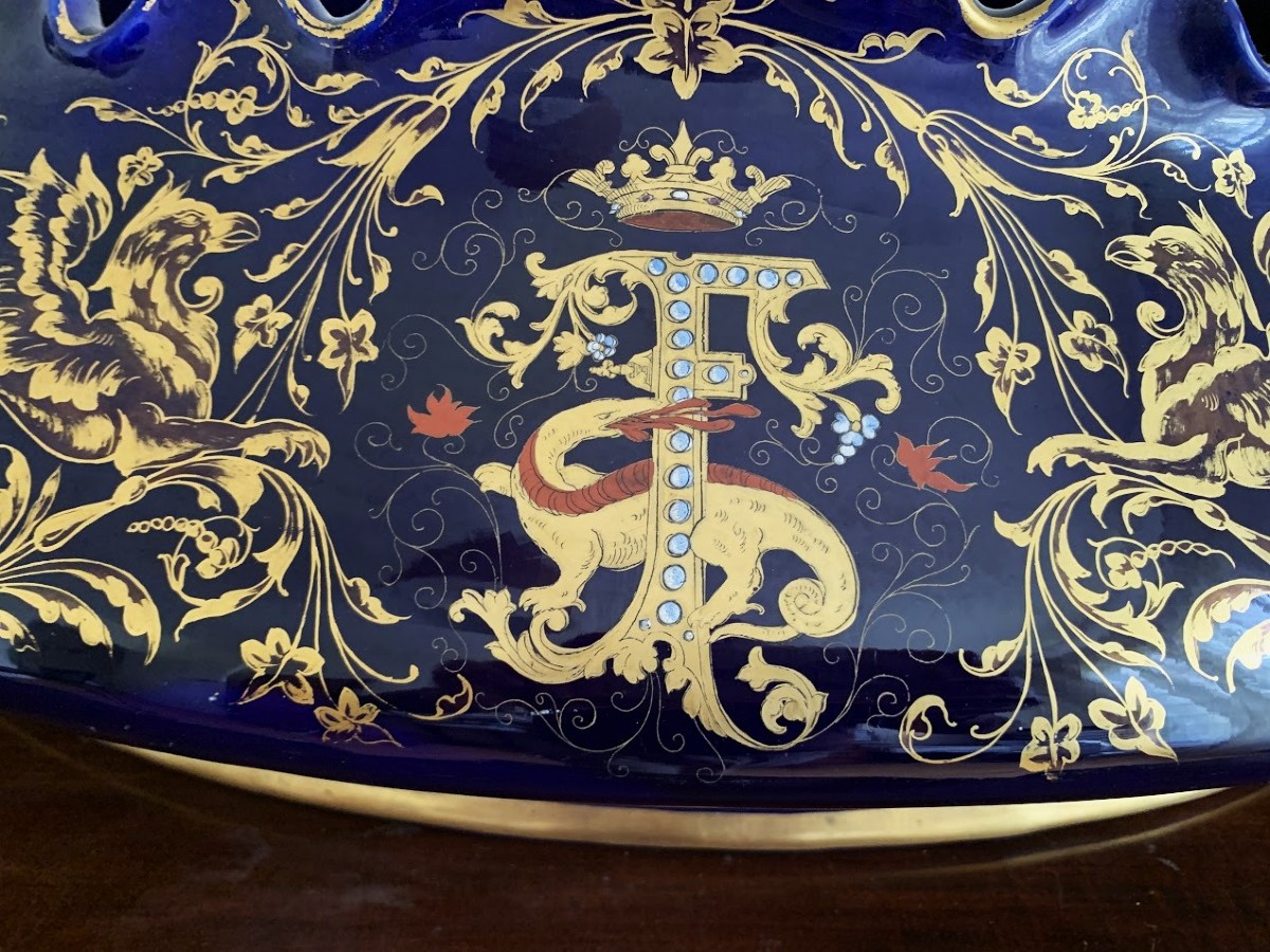  Gustave Asch, 19th Century, Blue And Gold Tours Earthenware Planter-photo-3