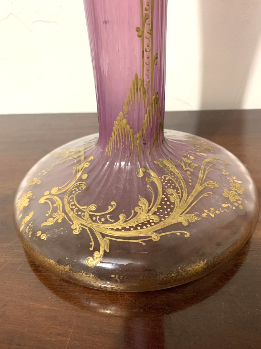 Large Soliflore Vase In Enameled Glass Enhanced With Gold-photo-3