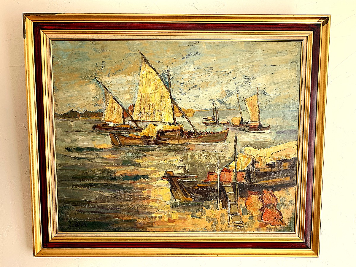 Painting By Marine Jean Abadie "junks On The Mekong"-photo-3