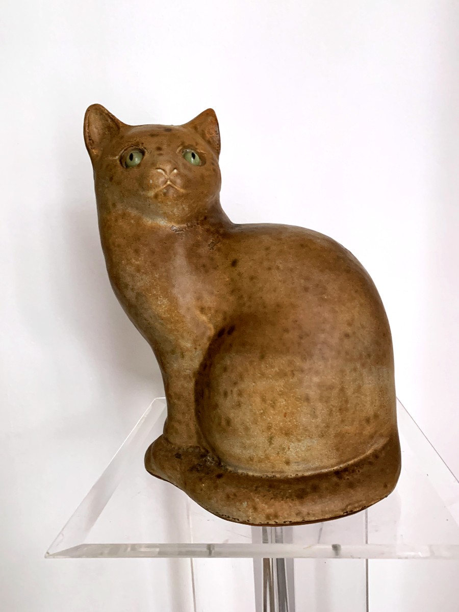 Sculpture de chat en céramique signée Agnès Escala