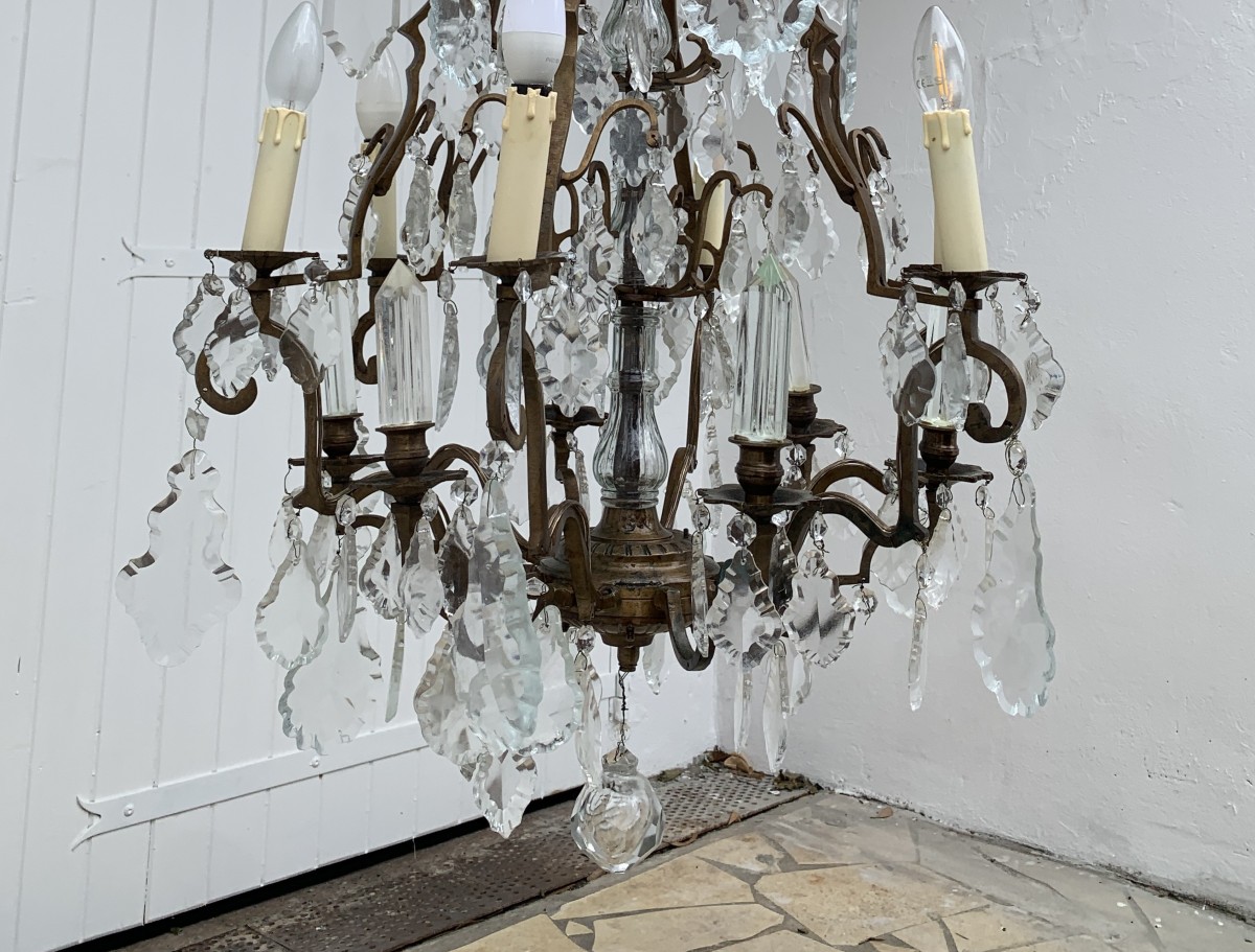 Bronze And Crystal Cage Chandelier With Six Lights-photo-4