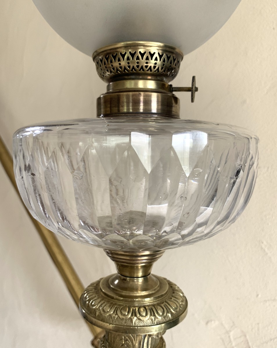 Bronze Onyx And Baccarat Crystal Oil Lamp.-photo-3
