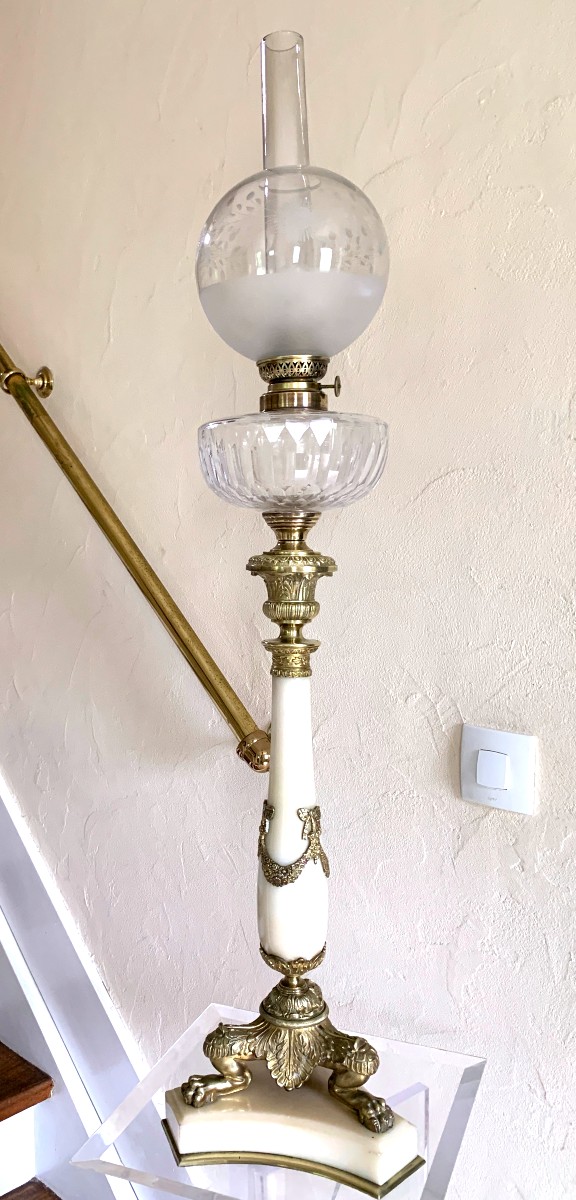 Bronze Onyx And Baccarat Crystal Oil Lamp.-photo-4