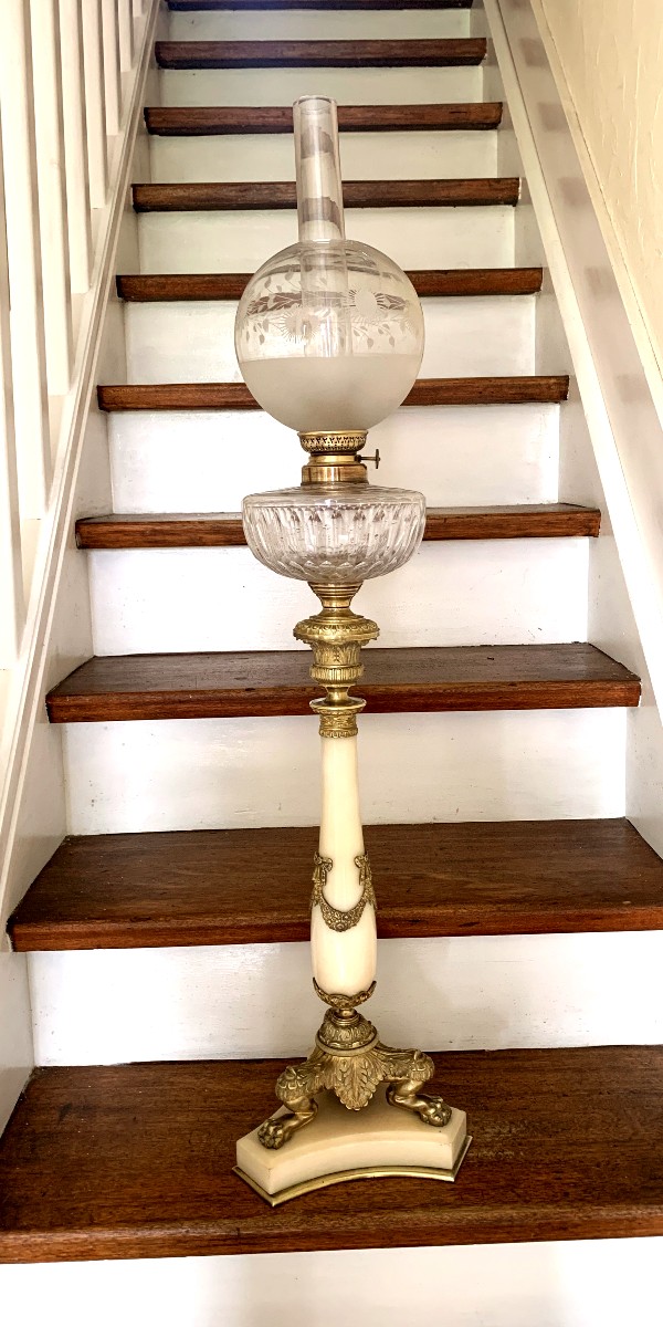 Bronze Onyx And Baccarat Crystal Oil Lamp.-photo-5
