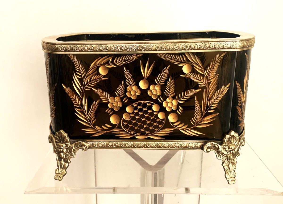 Eggplant And Gold Bohemian Crystal Planter-photo-3