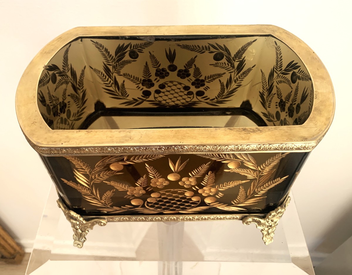 Eggplant And Gold Bohemian Crystal Planter-photo-4