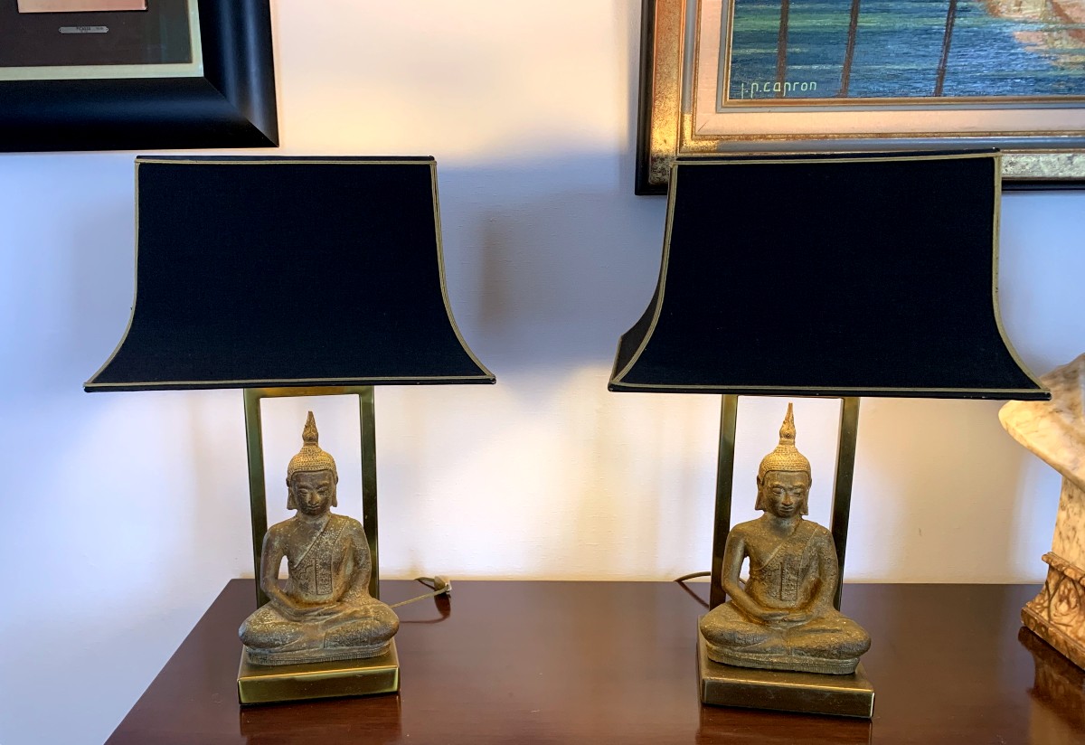 Pair Of Buddha Lamps 1970-photo-2