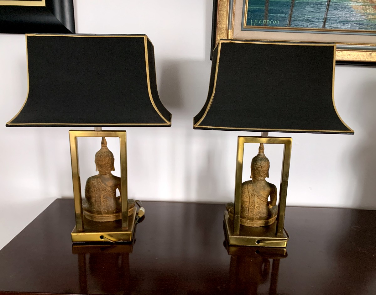 Pair Of Buddha Lamps 1970-photo-1
