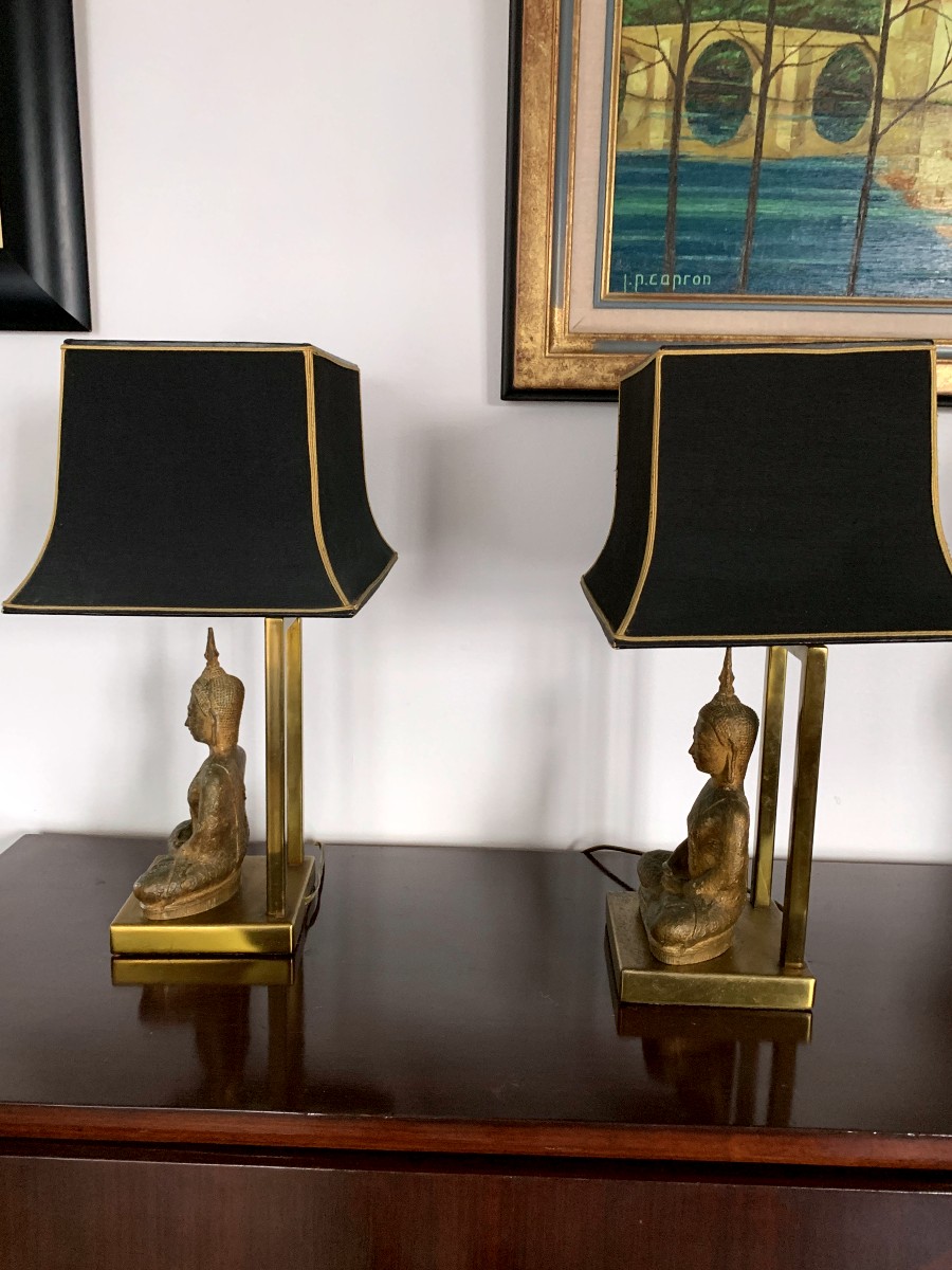 Pair Of Buddha Lamps 1970-photo-2