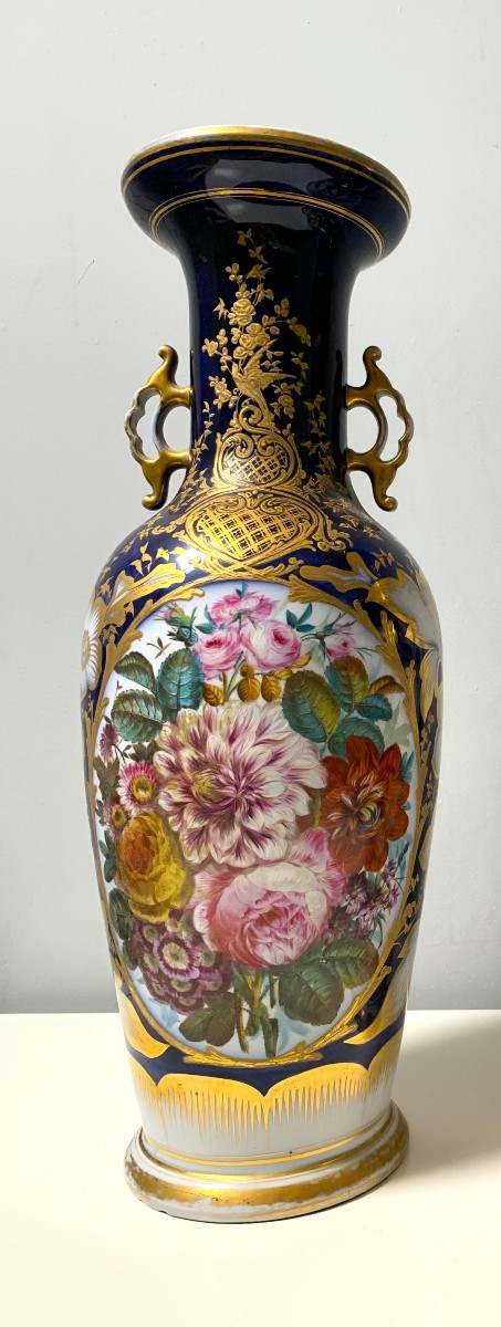 Pair Of Paris Porcelain Vases With Bird And Flower Bouquet Decor -photo-8