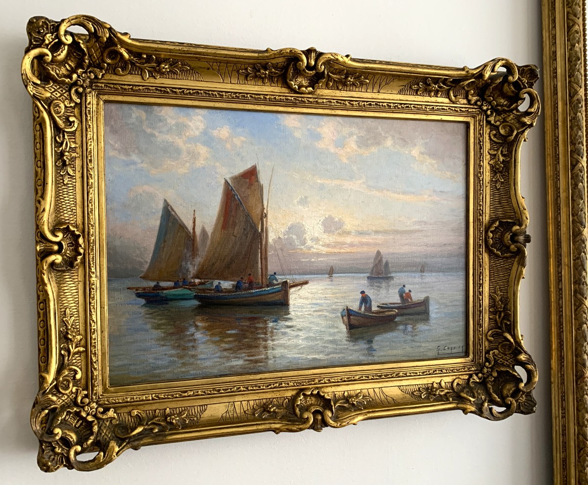Gaston Corbier huile sur toile " marine scène de pêche "-photo-4