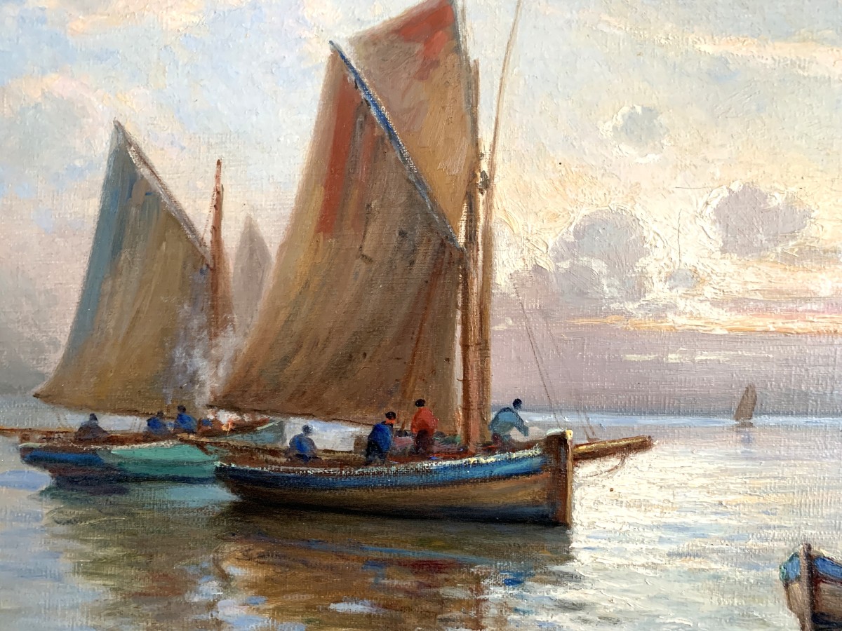 Gaston Corbier huile sur toile " marine scène de pêche "-photo-3