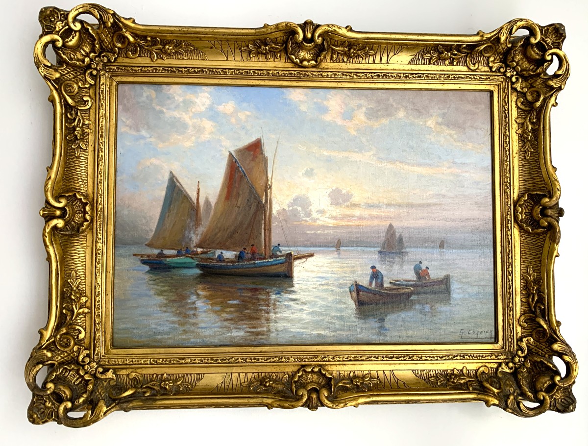 Gaston Corbier huile sur toile " marine scène de pêche "-photo-5