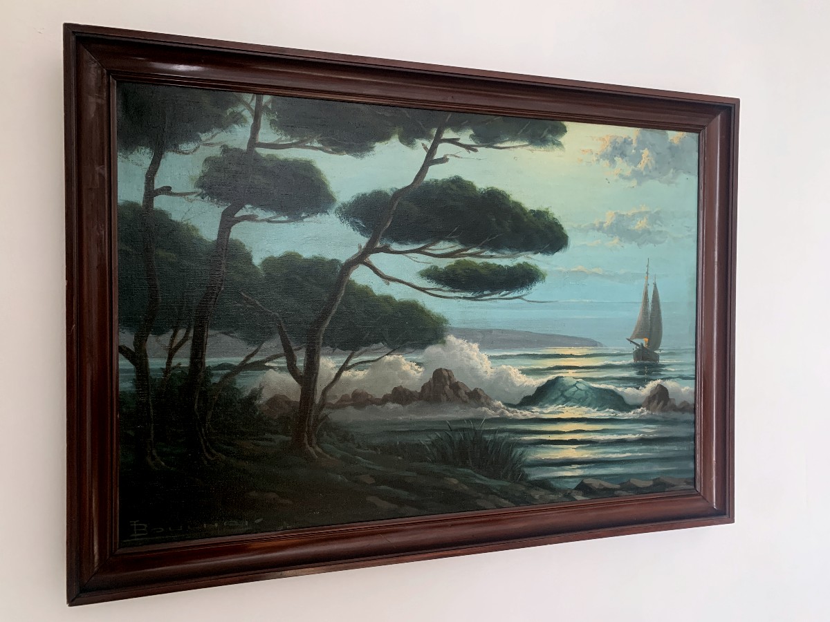 Oil On Canvas "marine" By L. Boulnois-photo-2